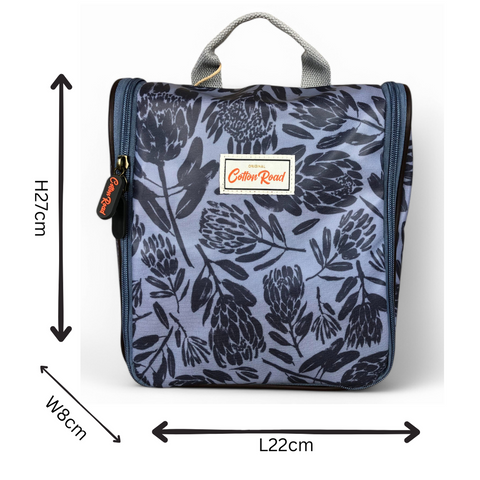 BLUE Cotton Road PVC Hanging Vanity Bag with PROTEAS