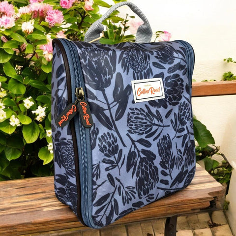 BLUE Cotton Road PVC Hanging Vanity Bag with PROTEAS