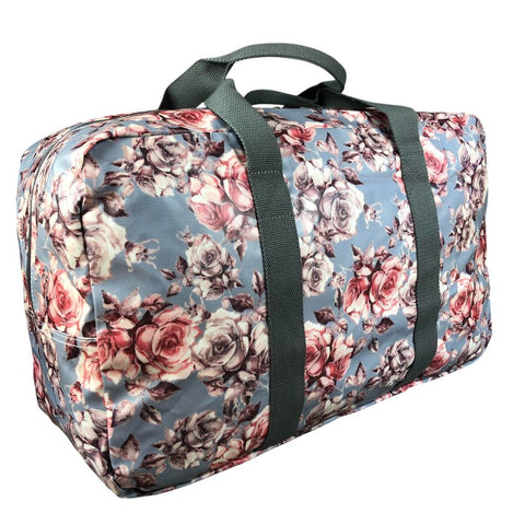 BLUE FLORAL PVC Foldaway WEEKENDER Cotton Road Travel Bag