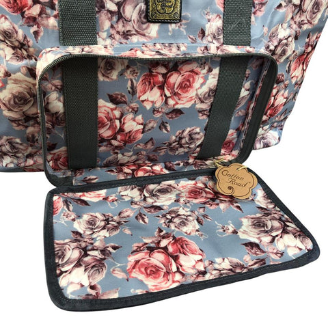 BLUE FLORAL PVC Foldaway WEEKENDER Cotton Road Travel Bag