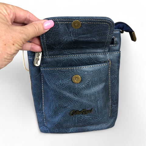 BLUE PU Leather Cotton Road Mini Sling Bag