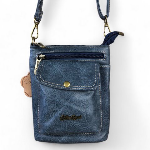 BLUE PU Leather Cotton Road Mini Sling Bag