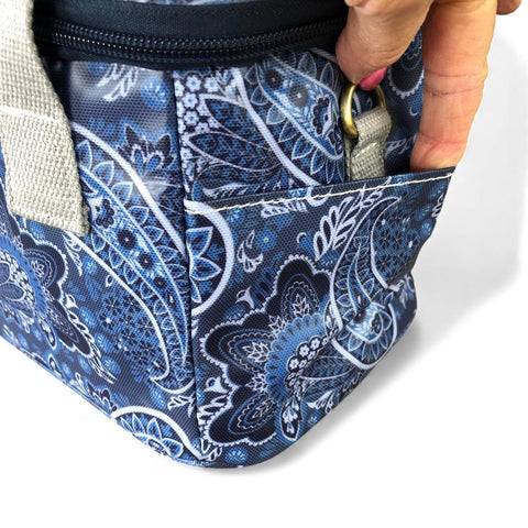 BLUE PVC Cotton Road Lunch Box Cooler Bag with PAISLEY Print