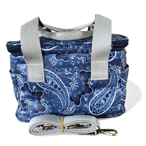 BLUE PVC Cotton Road Lunch Box Cooler Bag with PAISLEY Print