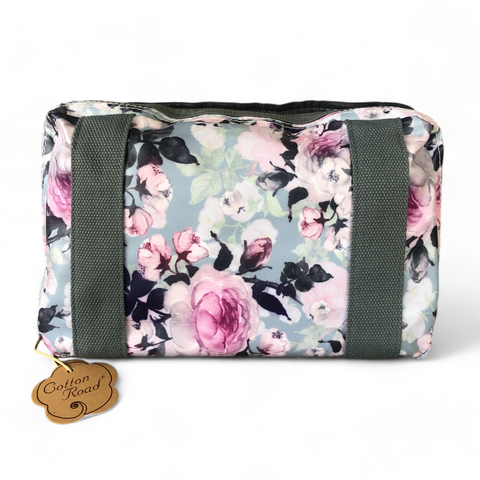 BLUE PVC Foldaway WEEKENDER Cotton Road Travel Bag with FLOWERS