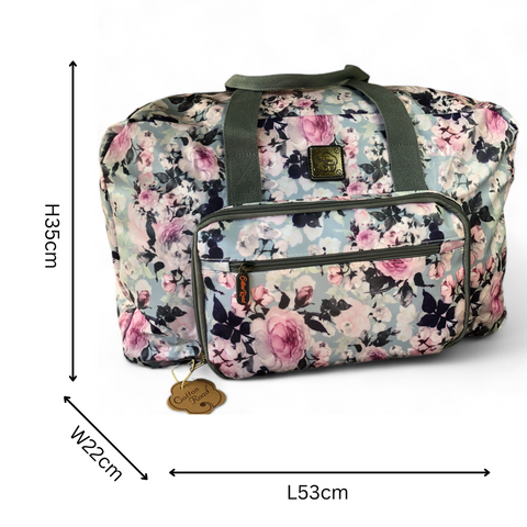BLUE PVC Foldaway WEEKENDER Cotton Road Travel Bag with FLOWERS