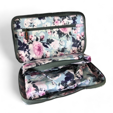 BLUE PVC Foldaway WEEKENDER Cotton Road Travel Bag with FLOWERS