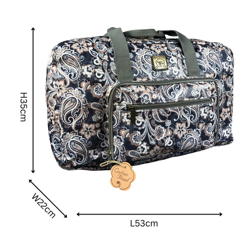 BLUE PVC Foldaway WEEKENDER Cotton Road Travel Bag with PAISLEY Print