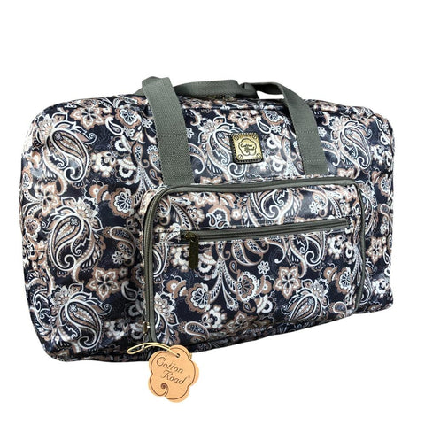 BLUE PVC Foldaway WEEKENDER Cotton Road Travel Bag with PAISLEY Print