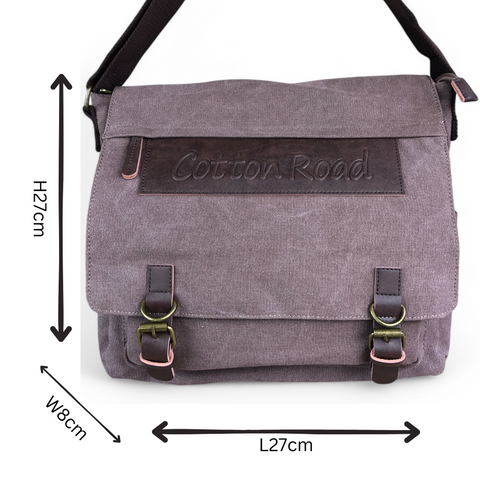 BROWN BRANDED Cotton Road Canvas 15,6" Laptop Bag with BROWN PU Leather TRIM