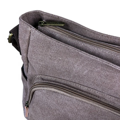 BROWN BRANDED Cotton Road Canvas 15,6" Laptop Bag with BROWN PU Leather TRIM