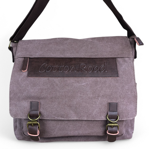 BROWN BRANDED Cotton Road Canvas 15,6" Laptop Bag with BROWN PU Leather TRIM