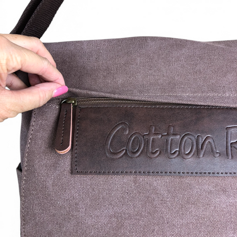 BROWN BRANDED Cotton Road Canvas 15,6" Laptop Bag with BROWN PU Leather TRIM