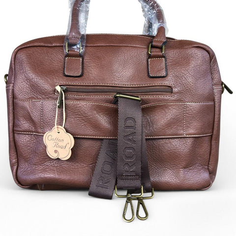BROWN BRANDED Cotton Road PU Leather Laptop Bag