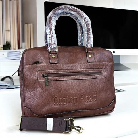 BROWN BRANDED Cotton Road PU Leather Laptop Bag