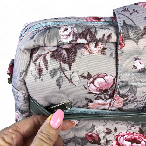 BROWN Canvas FLORAL Cotton Road Laptop Bag with GREY Trim and Matching Sleeve COMBO