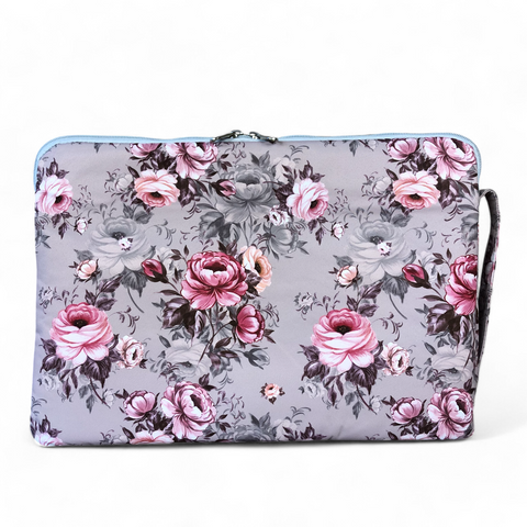BROWN Canvas FLORAL Cotton Road Laptop Bag with GREY Trim and Matching Sleeve COMBO