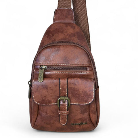 BROWN Cotton Road PU Leather Cross Body Bag / Mini Backpack