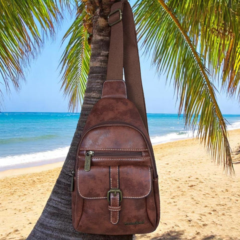 BROWN Cotton Road PU Leather Cross Body Bag / Mini Backpack