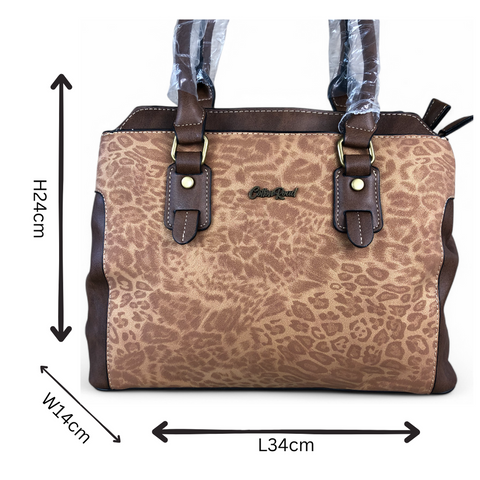 BROWN Cotton Road PU Leather Handbag with Leopard Print Panel and Matching Wallet COMBO (Copy)