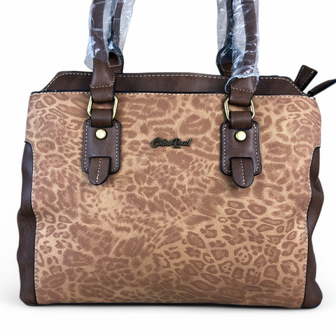 BROWN Cotton Road PU Leather Handbag with Leopard Print Panel and Matching Wallet COMBO (Copy)