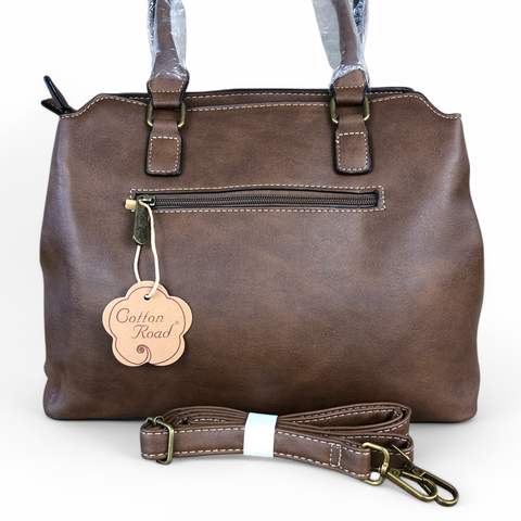 BROWN Cotton Road PU Leather Handbag with Leopard Print Panel and Matching Wallet COMBO (Copy)
