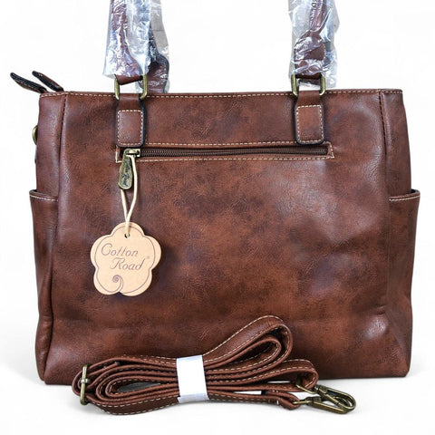 BROWN Cotton Road PU Leather Handbag with Pockets