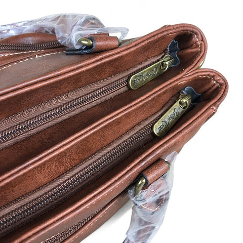 BROWN Cotton Road PU Leather Handbag with Pockets