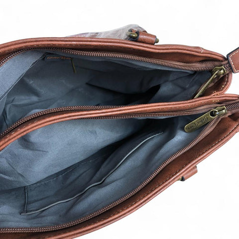 BROWN Cotton Road PU Leather Handbag with Pockets