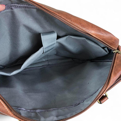 BROWN Cotton Road PU Leather Laptop Bag with PROTEAS