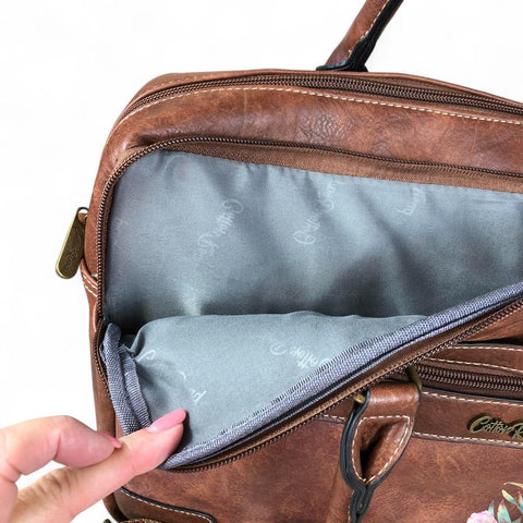 BROWN Cotton Road PU Leather Laptop Bag with PROTEAS