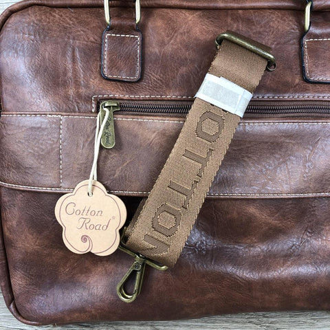 BROWN Cotton Road PU Leather Laptop Bag with PROTEAS