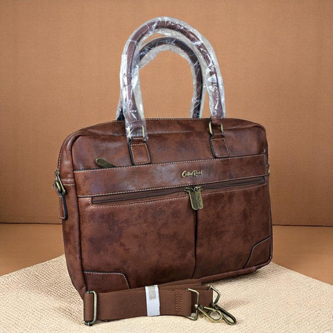 BROWN Cotton Road PU Leather Laptop Bag