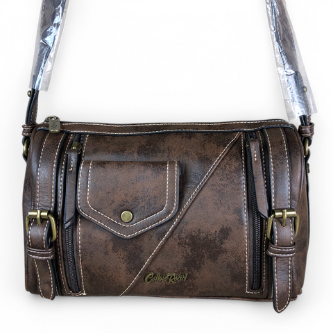 BROWN Cotton Road PU Leather Sling Bag with BRANDED Strap