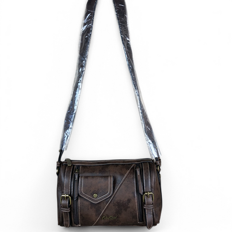 BROWN Cotton Road PU Leather Sling Bag with BRANDED Strap