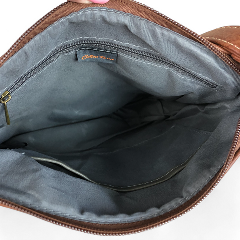 BROWN Cotton Road PU Leather Sling Bag with EMBROIDED detailing
