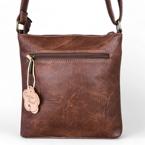 BROWN Cotton Road PU Leather Sling Bag with EMBROIDED detailing