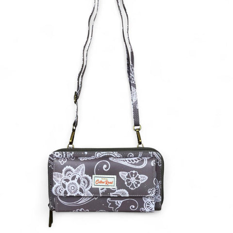 BROWN Cotton Road PVC Cellphone Sling Wallet with PAISLEY Print