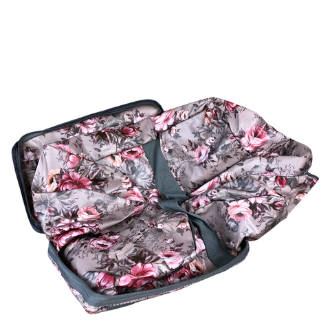 BROWN FLORAL PVC Foldaway WEEKENDER Cotton Road Travel Bag