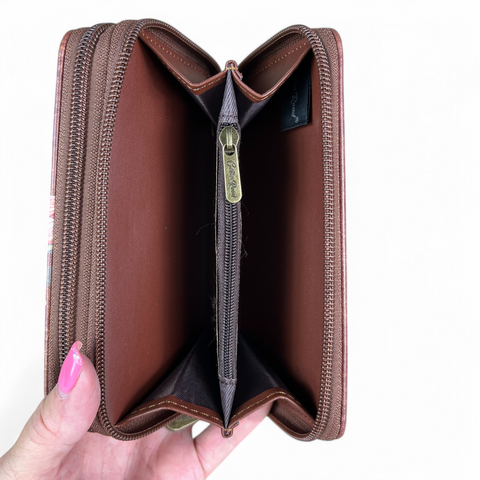 BROWN Medium Cotton Road PU Leather Wallet with PROTEA