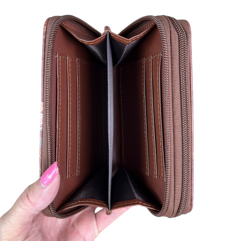 BROWN Medium Cotton Road PU Leather Wallet with PROTEA