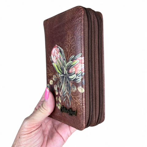 BROWN Medium Cotton Road PU Leather Wallet with PROTEA