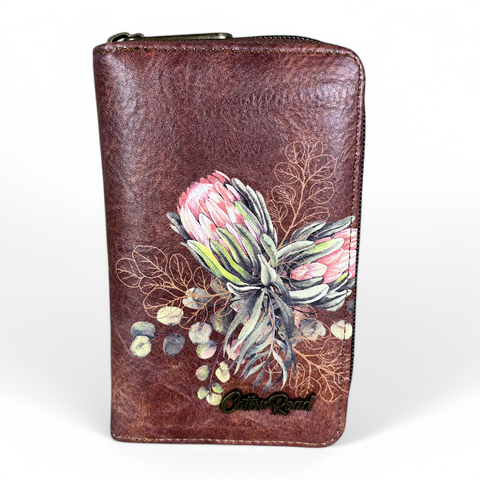BROWN Medium Cotton Road PU Leather Wallet with PROTEA