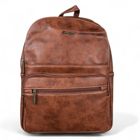 BROWN PU Leather Cotton Road Backpack