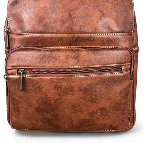 BROWN PU Leather Cotton Road Backpack