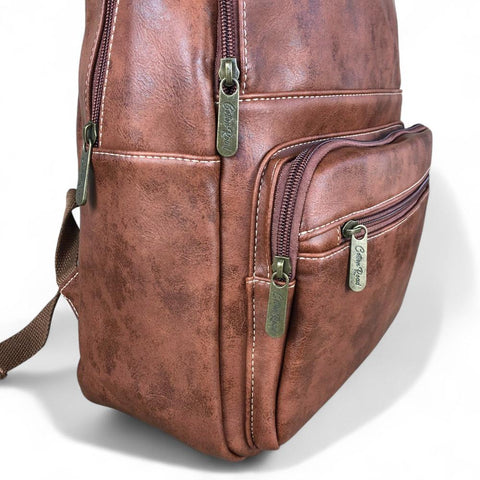 BROWN PU Leather Cotton Road Backpack