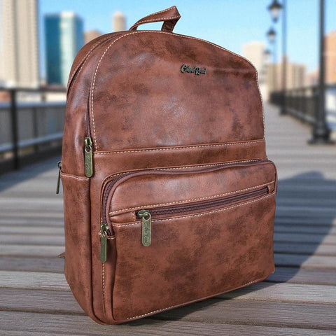 BROWN PU Leather Cotton Road Backpack
