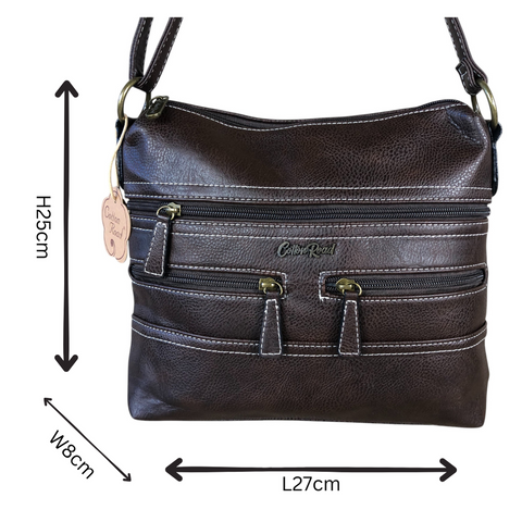 BROWN PU Leather Cotton Road Sling Bag