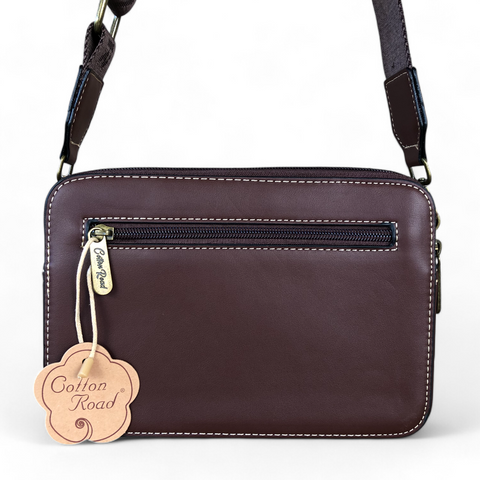 BROWN PU Leather Cotton Road Sling Bag with BRANDED STRAP