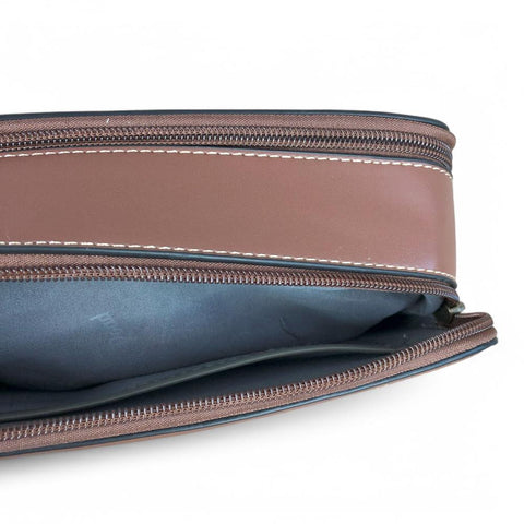 BROWN PU Leather Cotton Road Sling Bag with FLORAL Panel
